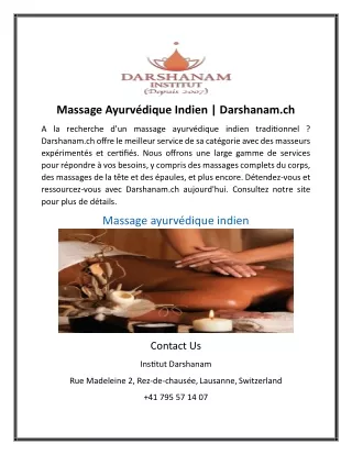 Massage Ayurvédique Indien  Darshanam.ch