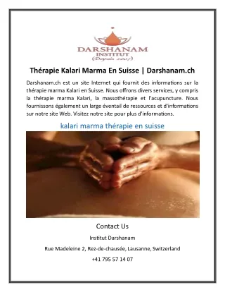 Thérapie Kalari Marma En Suisse  Darshanam.ch