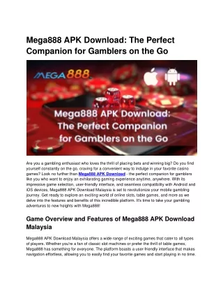 Mega888 APK Download The Perfect Companion for Gamblers on the Go