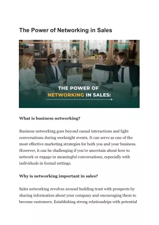 The Power of Networking in Sales