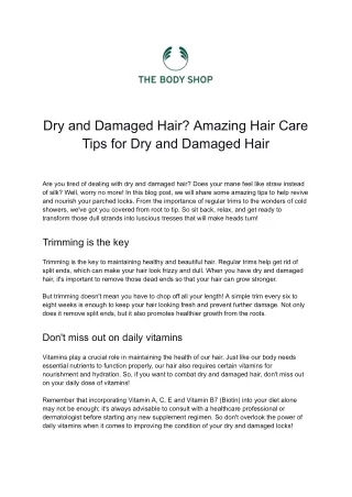 Dry and Damaged Hair Amazing Hair Care Tips for Dry and Damaged Hair