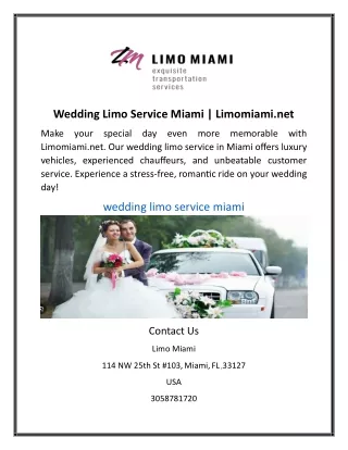 Wedding Limo Service Miami  Limomiami.net