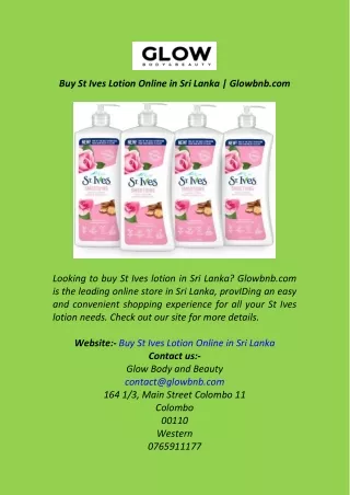 Buy St Ives Lotion Online in Sri Lanka  Glowbnb.com