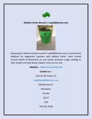 Alkaline Herbs Nourish  Leafoflifeherbs.com