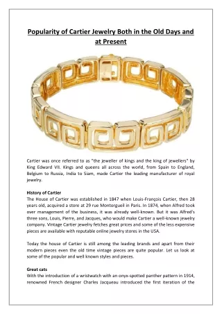 Popularity of Cartier Jewelry Both in the Old Days and at Present