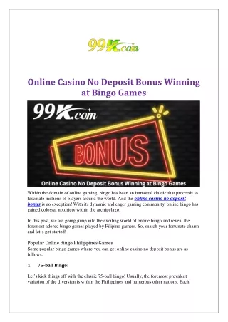 Online Casino No Deposit Bonus Winning at Bingo Games