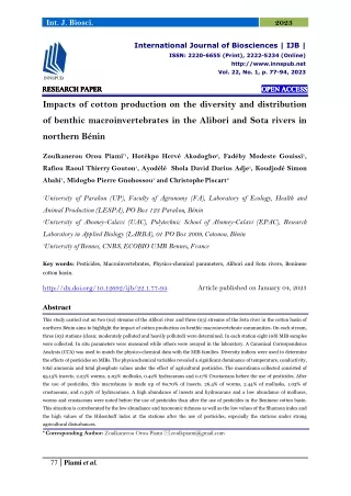 Impacts of cotton production on the diversity and distribution of benthic macroi