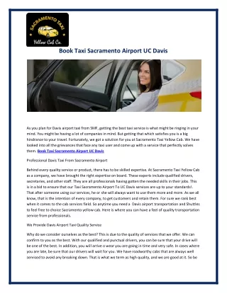 Book Taxi Sacramento Airport UC Davis