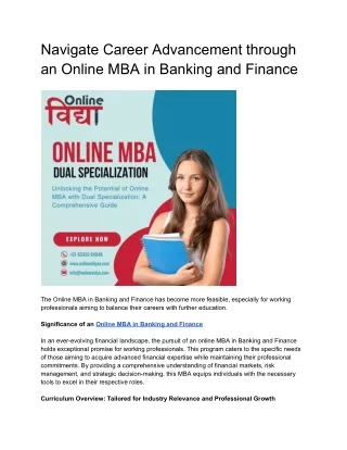 Navigate Career Advancement through an Online MBA in Banking and Finance