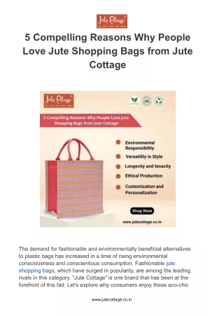 5 Compelling Reasons Why People Love Jute Shopping Bags from Jute Cottage