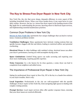 The Key to Stress-Free Dryer Repair in New York City