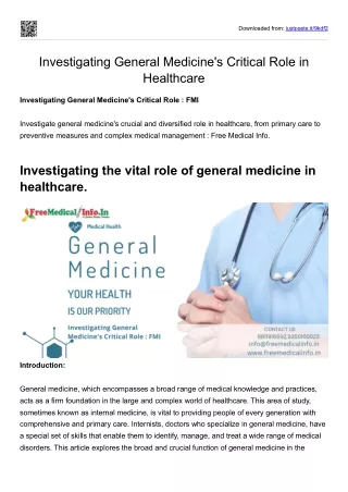 Investigating General Medicine's Critical Role in Healthcare