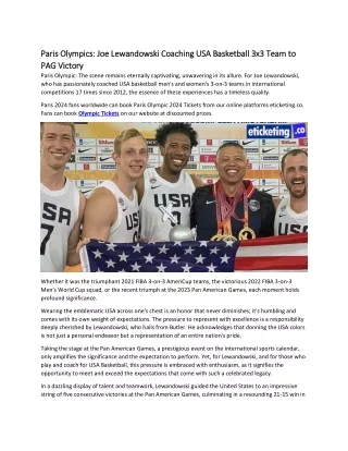 Paris Olympics Joe Lewandowski Coaching USA Basketball 3x3 Team to PAG Victory