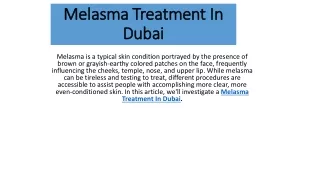 Melasma Treatment In Dubai