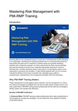 Mastering Risk Management with PMI-RMP Training