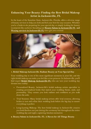 Enhancing Your Beauty Finding the Best Bridal Makeup Artist in Jacksonville, FL