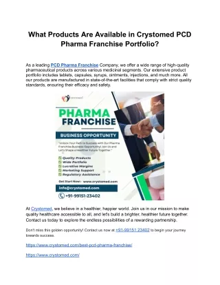 What Products Are Available in Crystomed PCD Pharma Franchise Portfolio?