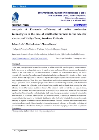 Analysis of Economic efficiency of coffee production technologies in the case of