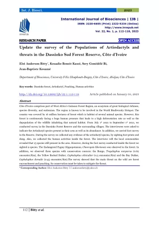 Update the survey of the Populations of Artiodactyls and threats in the Dassioko