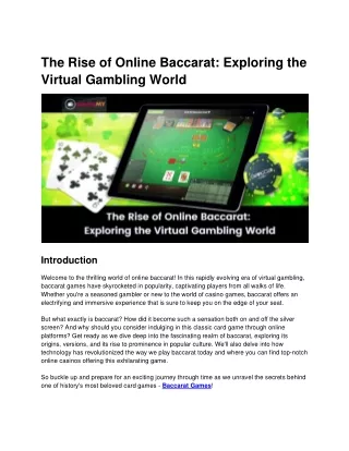 The Rise of Online Baccarat Exploring the Virtual Gambling World