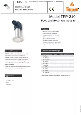 Flush Diaphragm Pressure Transmitter in India