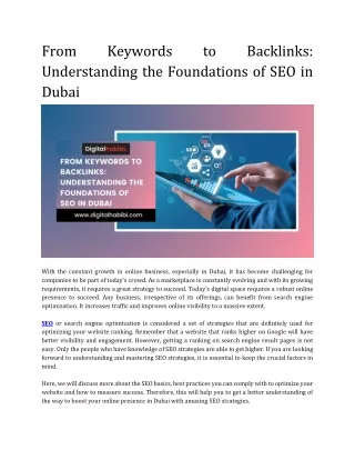 From Keywords to Backlinks Understanding the Foundations of SEO in Dubai