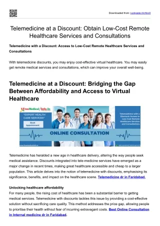 Telemedicine at a Discount Obtain Low-Cost Remote Healthcare Services and Consultations