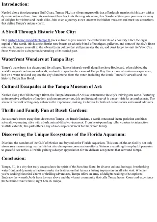 Tampa's: Hidden Wonders, Find the Urban Prime Spots: Points of Interest, From Ar