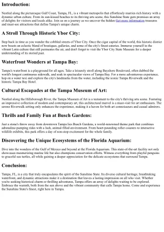 Tampa's: Secret Wonders, Uncover the City's Hotspots: Points of Interest, From M