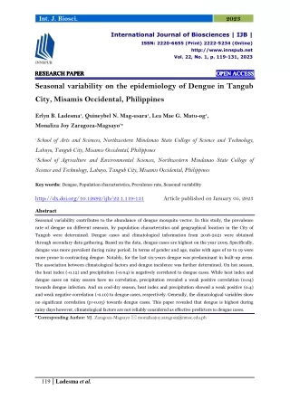 Seasonal variability on the epidemiology of Dengue in Tangub City, Misamis Occid