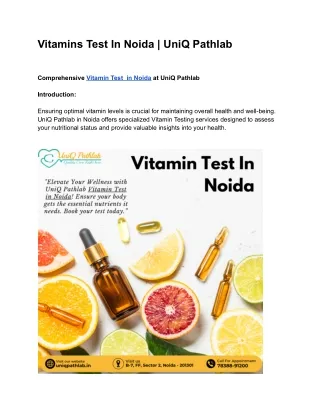 vitamin test in Noida at uniQ Pathlab