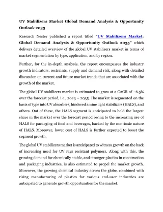 UV Stabilizers Market