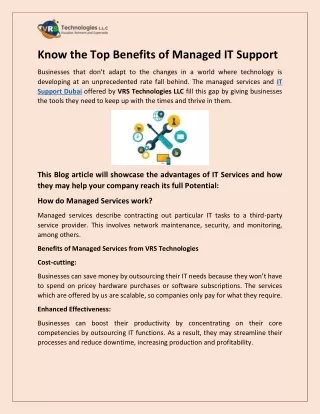 Know the Top Benefits of Managed IT Support
