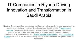 IT Companies in Riyadh Driving Innovation and Transformation in Saudi Arabia