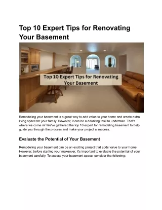 Top 10 Expert Tips for Renovating Your Basement