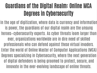 Guardians of the Digital Realm Online MCA Degrees in Cybersecurity