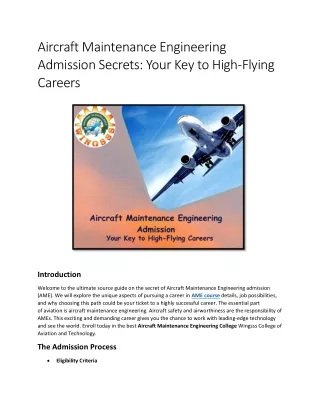 Aircraft Maintenance Engineering Admission Secrets Your Key to High-Flying Careers