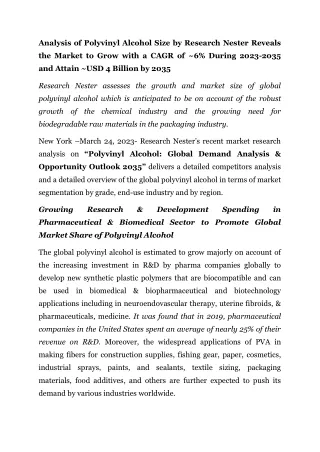 Polyvinyl Alcohol Market