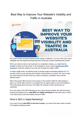 Best Way to Improve Your Website's Visibility and Traffic in Australia