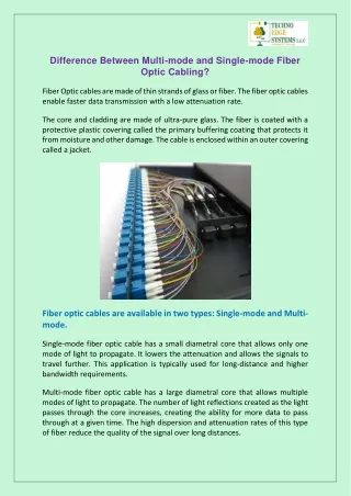 Difference Between Multi-mode and Single-mode Fiber Optic Cabling?