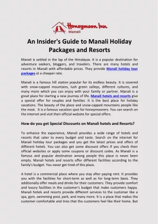 An Insiders Guide to Manali Holiday Packages and Resorts