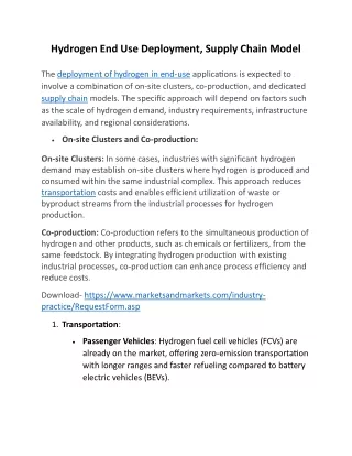 Hydrogen End Use Deployment