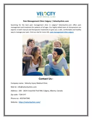 Pain Management Clinic Calgary | Velocityclinic.com