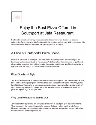 Enjoy the Best Pizza Offered in Southport at Jafa Restaurant