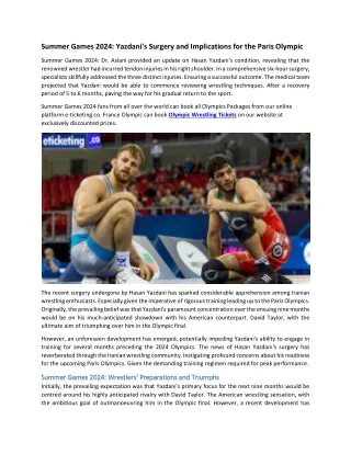 Summer Games 2024 Yazdani's Surgery and Implications for the Paris Olympic