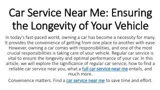 Car Service Near Me Ensuring the Longevity of Your Vehicle