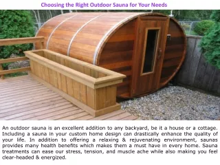 Choosing the Right Outdoor Sauna for Your Needs