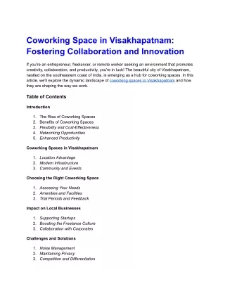 Coworking Space in Visakhapatnam_ Fostering Collaboration and Innovation