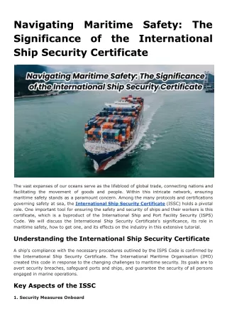 Navigating Maritime Safety: The Significance of the International Ship Security