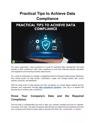 Practical Tips to Achieve Data Compliance